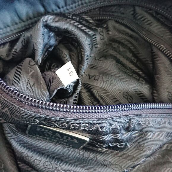 Black Prada nylon fabric with navy blue double handles tote - Picture 9 of 16